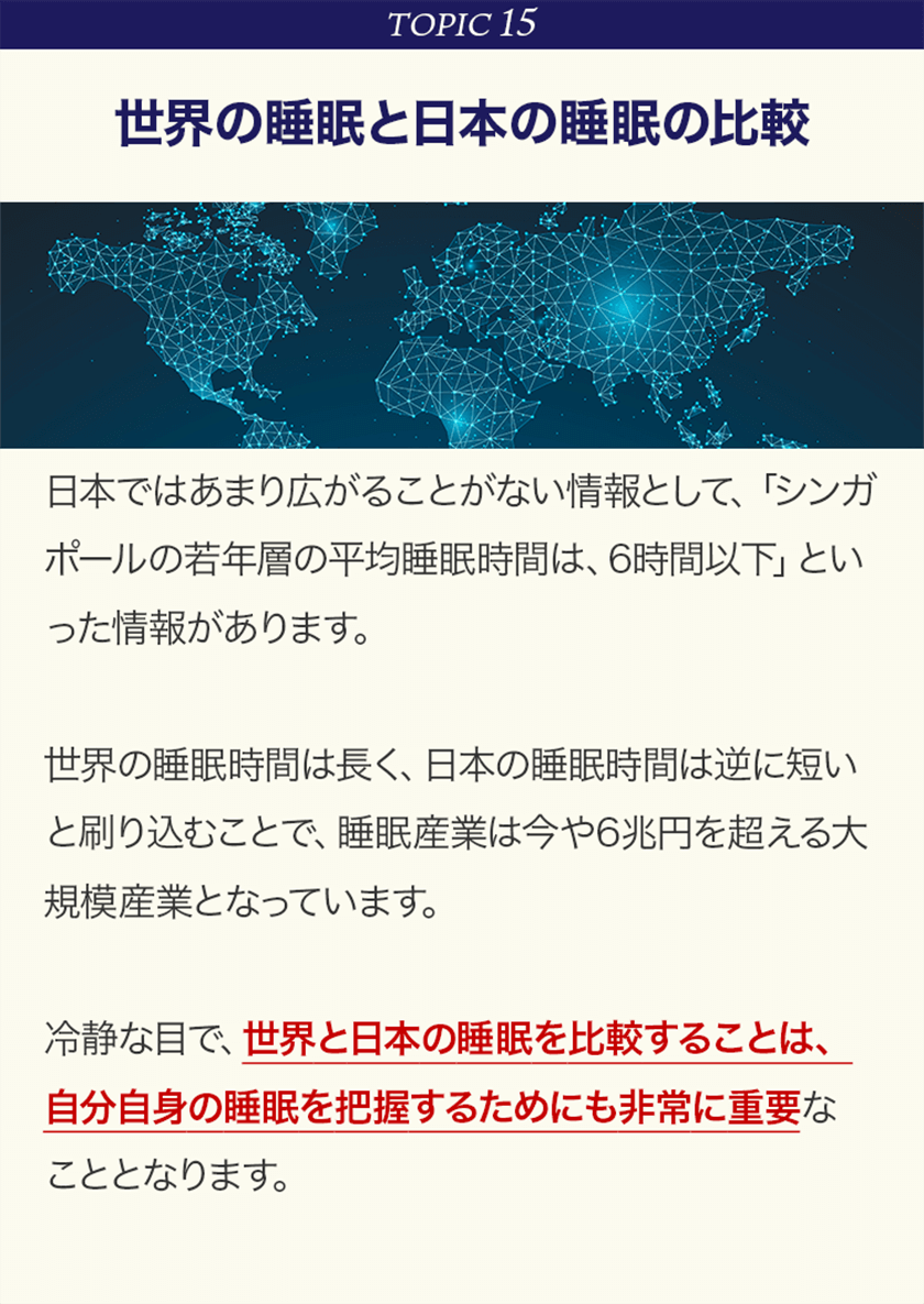 TOPIC15 世界の睡眠と日本の睡眠の比較